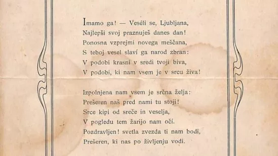 tisk pesmi Josipa Stritarja: »Pred Prešernovim spomenikov v Ljubljani dne 10. septembra 1905
