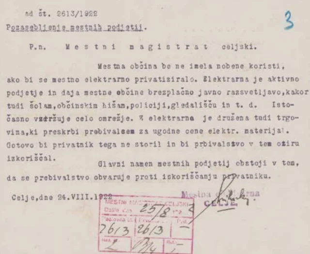 💡Mnenje mestne elektrarne o privatizaciji mestnih podjetij, 1922
👉 SI_ZAC/0024/002/008/00023 Mestna občina Celje 
#️⃣ #hisapisanihspominov #velikocelje