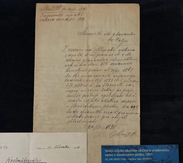 ✍️ Sklep celjske okoliške občine o uradovanju samo v slovenskem jeziku, 1891
👉 SI_ZAC/0025 Občina Celje okolica #hisapisanihspominov #velikocelje #izvitrine